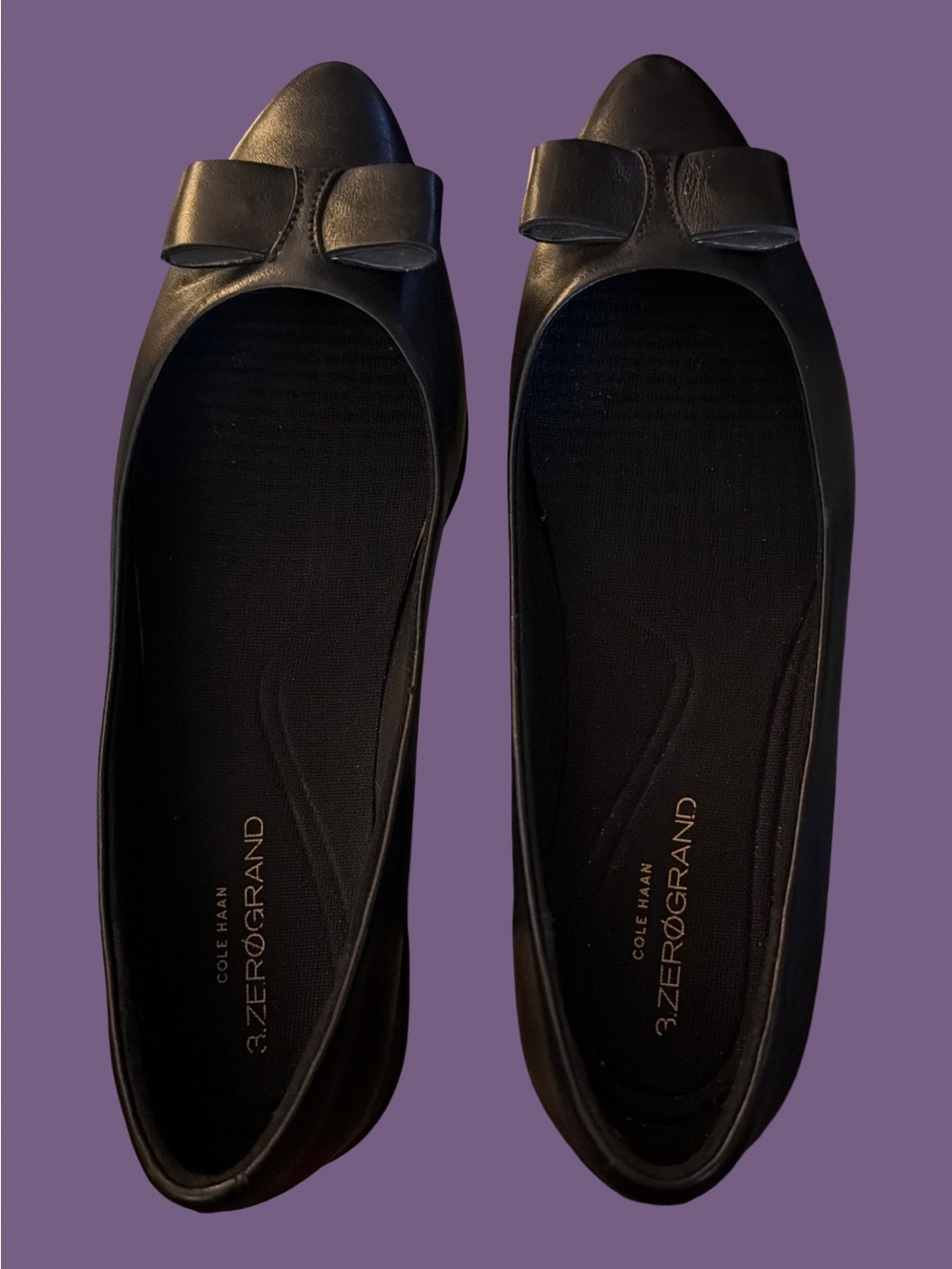 New Cole Haan Zerogrand Black Leather Ballet Flats Bow Skimmer: Women’s 7B